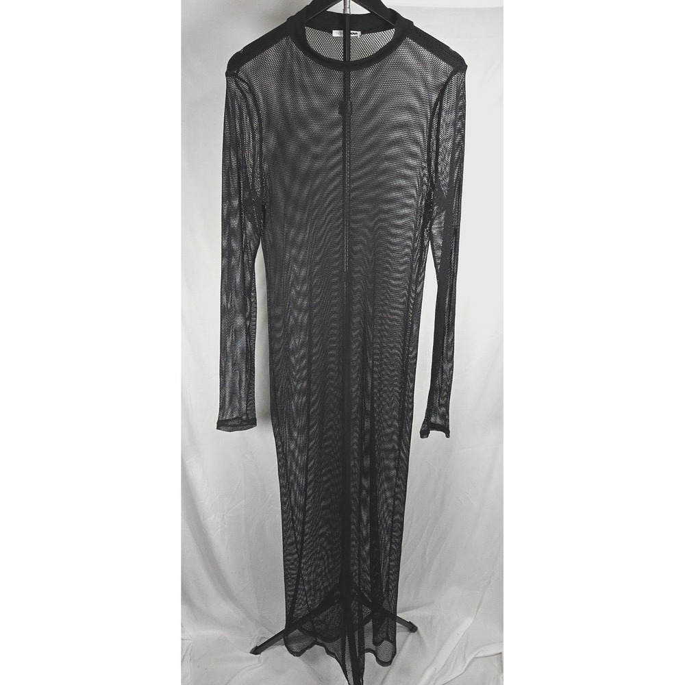 Black Mesh Maxi Dress Sz 2XL Sheer Fishnet Goth Festival Layering